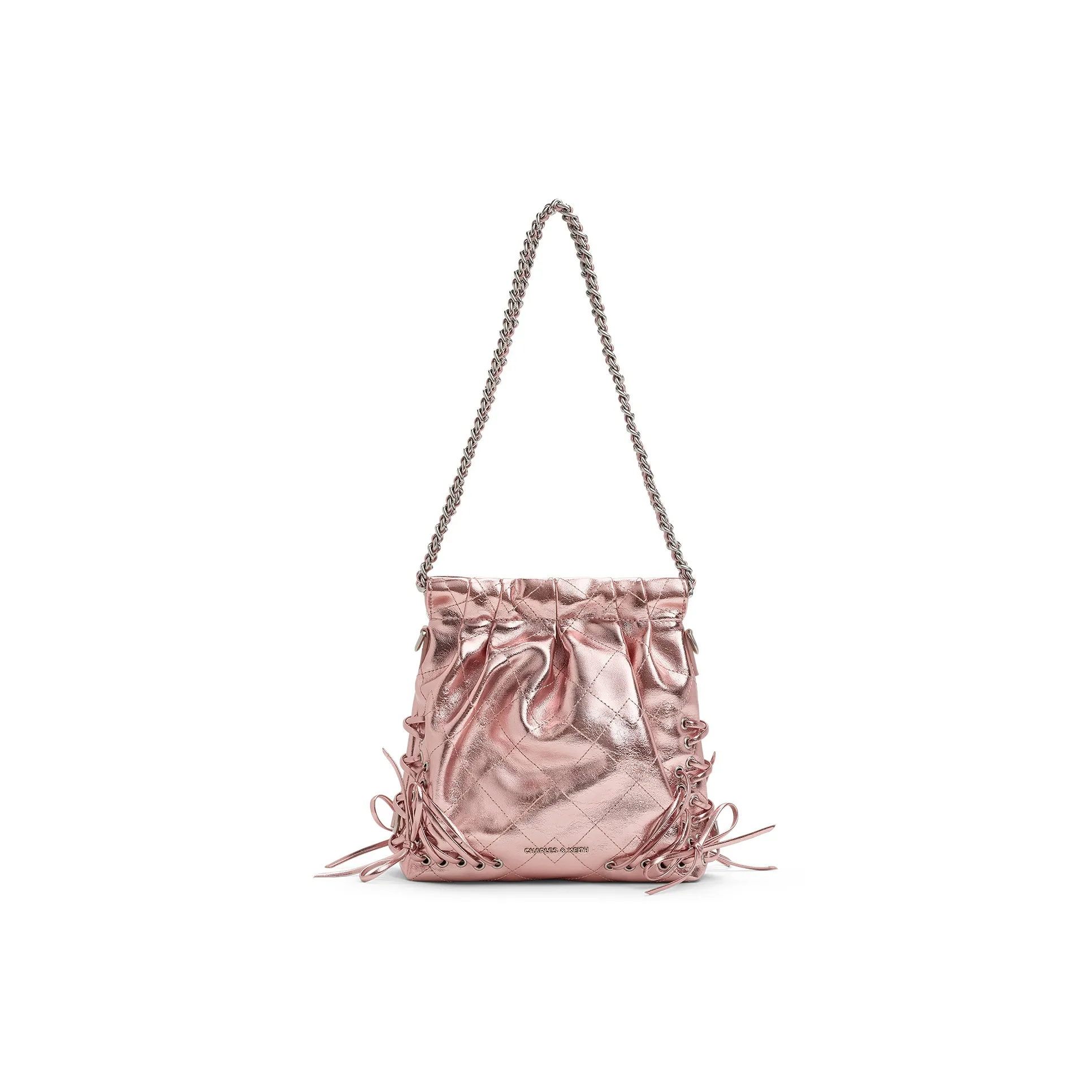 CHARLES KEITH ПУ (полиуретан) Хобо Сумка Сумка через плечо Маленькая Женская Черная Aura Розовая Aurora Розовая