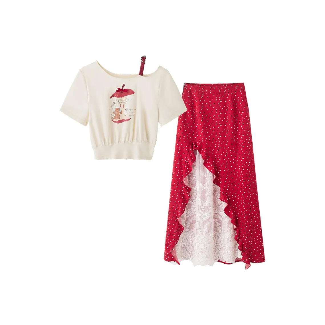 fabric pig Топ + Красная Юбка Женские Комплекты с юбкой