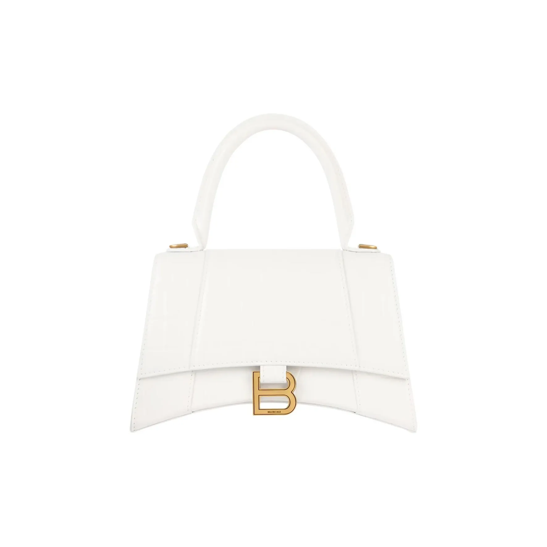Balenciaga Hourglass Handbag Crocodile Embossed White/Gold tone