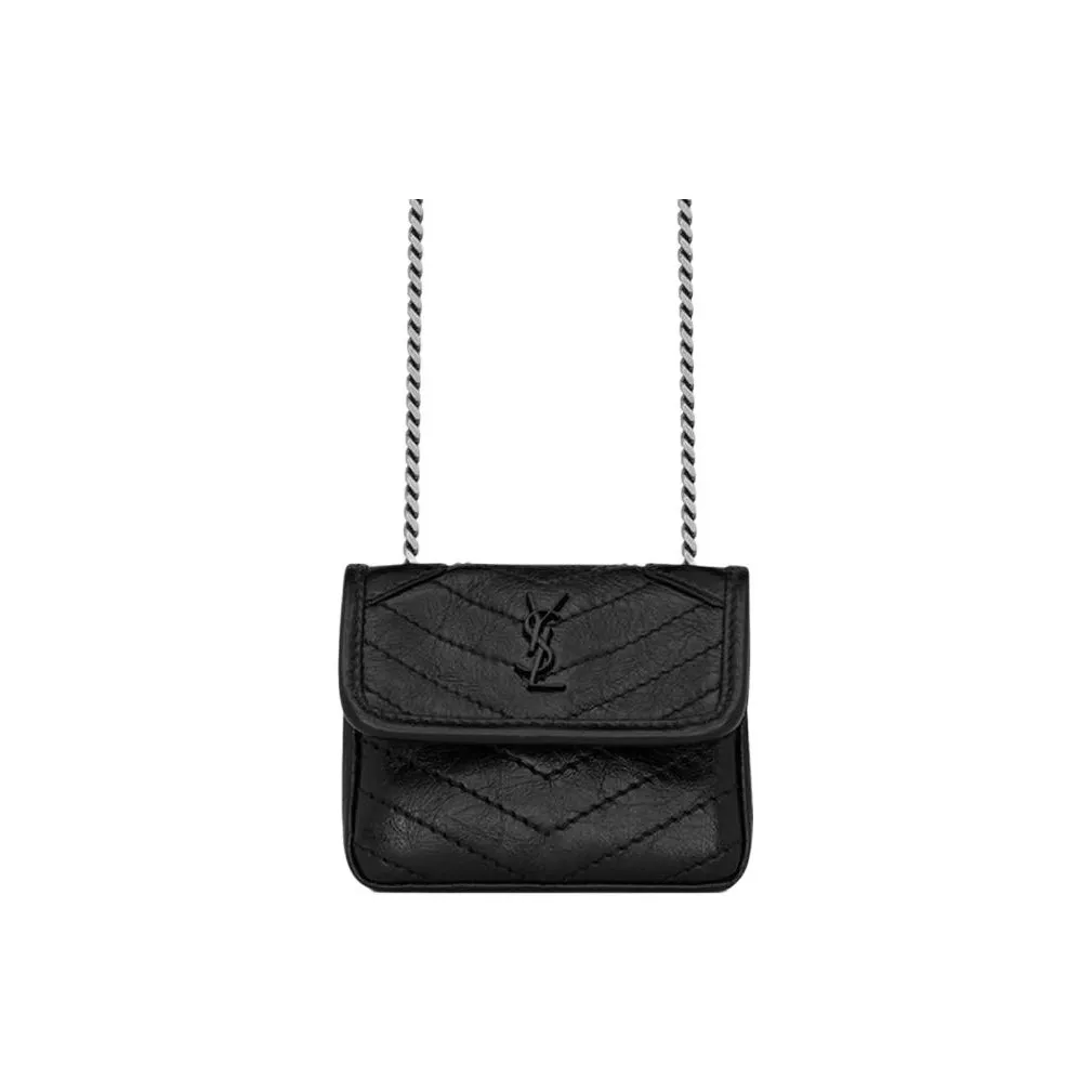 SAINT LAURENT Niki Cow Leather One Shoulder Crossbody Earphone Case Women's Black