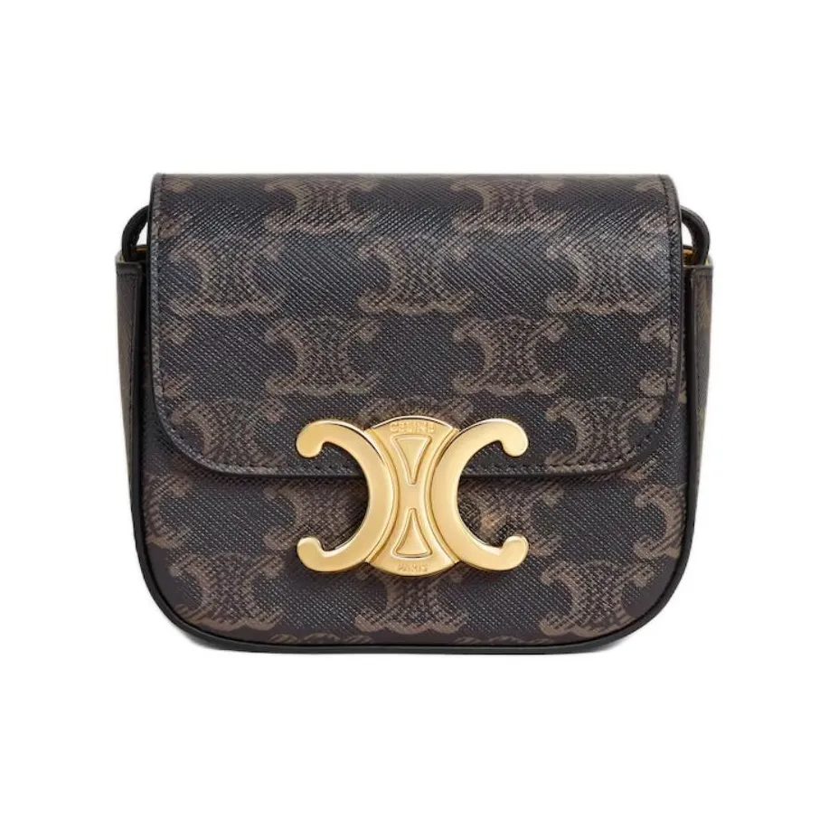 CELINE Triomphe Cow Leather Portable Crossbody Bag, Shoulder Bag Mini Women's Tawny
