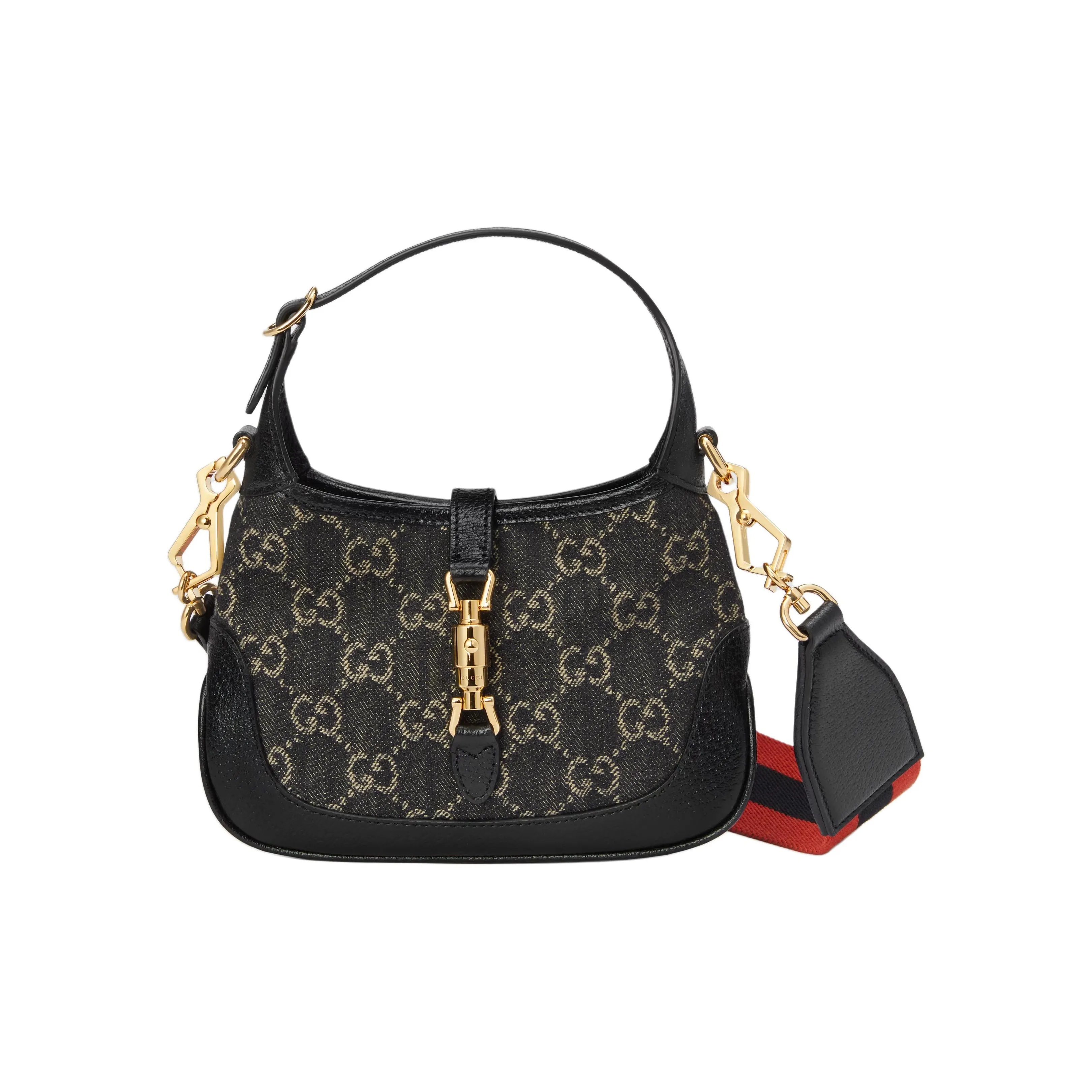 GUCCI Jackie 1961 Canvas With Leather Trim Crescent Shoulder Bag Shoulder Bag, Crossbody Bag Mini Women's Black