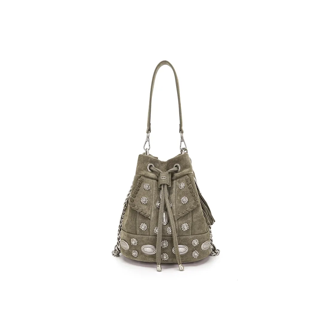 La Carrie Сумка из коровьей кожи ведрообразной формы сумка через плечо плечевая сумка стандартная женская оливково-зеленая