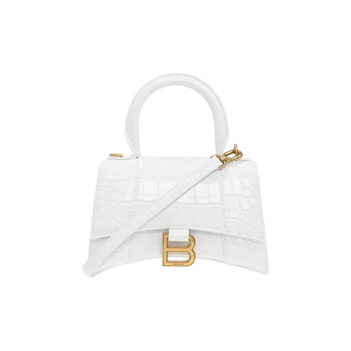 Balenciaga Hourglass Crocodile Pattern Cow Leather Shoulder Bag, Handbag, Crossbody Bag Mini Women's White