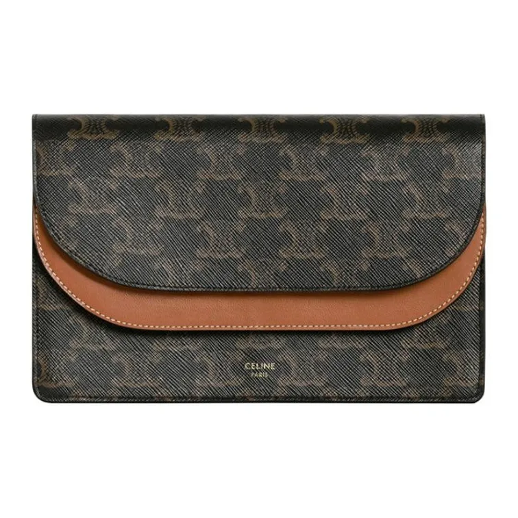 CELINE Triomphe Coated Canvas With Lambskin Trim Wallet, Shoulder Bag, Crossbody Bag Women's Tawny