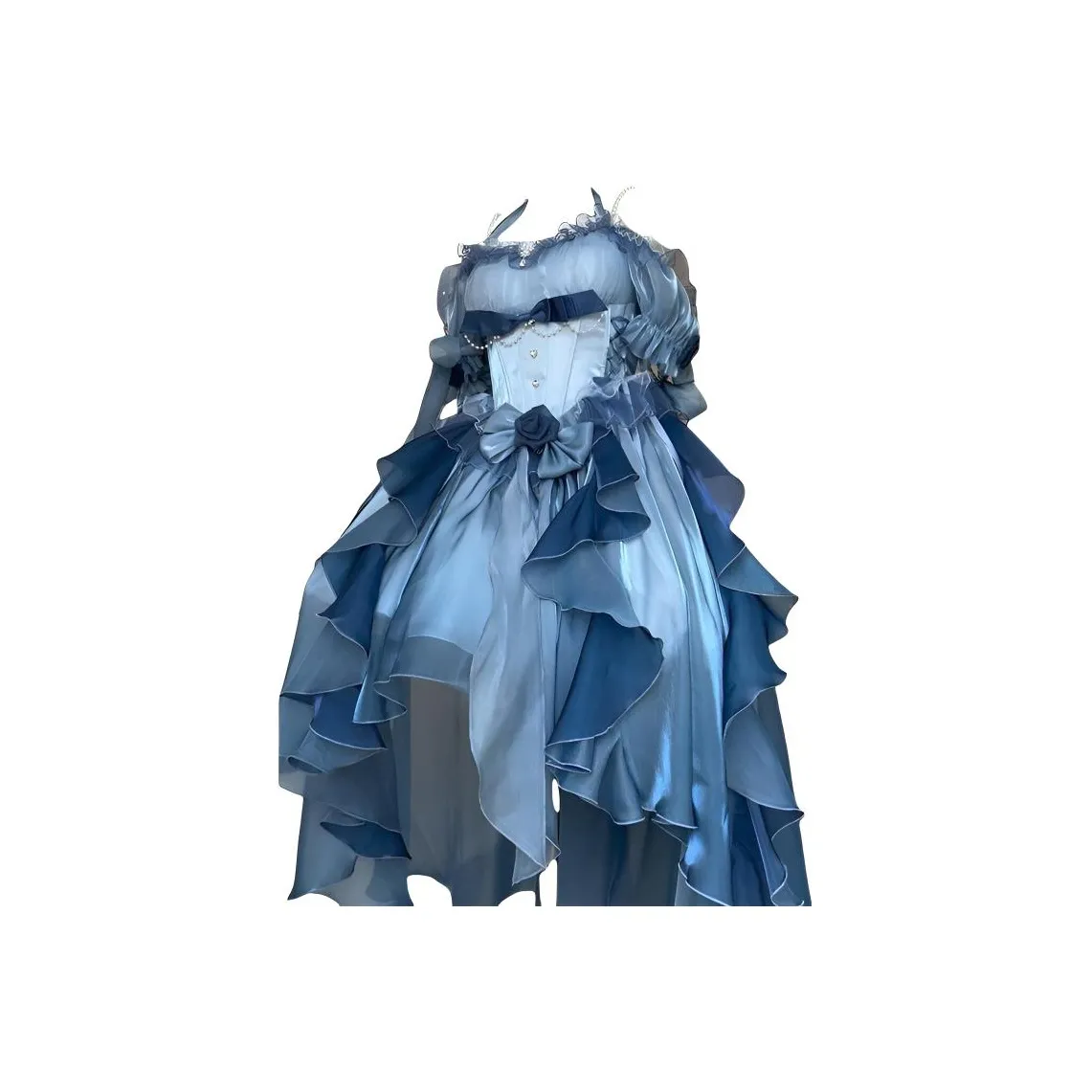 WLEQK Blue Dress + Гламурный стиль с Большим Хвостом платья + Четырехслойный Мягкий Петтикоат [Кольцо Float на Шее Не включено] Женское Лолита Платье