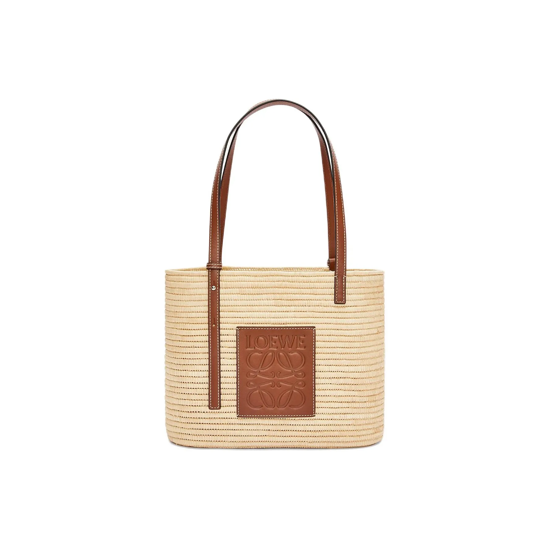 LOEWE Basket Raffia With Cow Leather Basket Bag, Straw Bag, Handbag, Shoulder Bag Women's