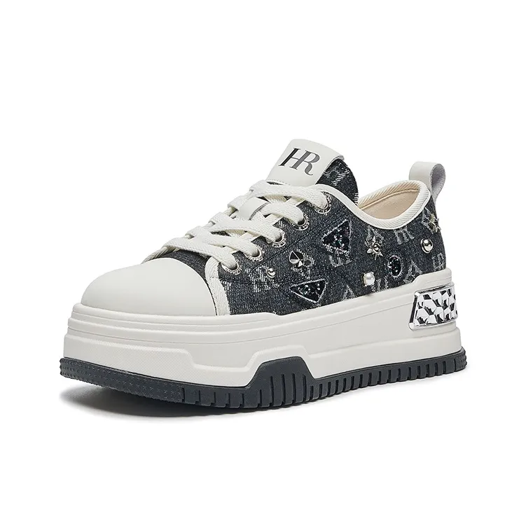 HR Low Топ Скейтборд Кроссовки Женские Черный Бежевый