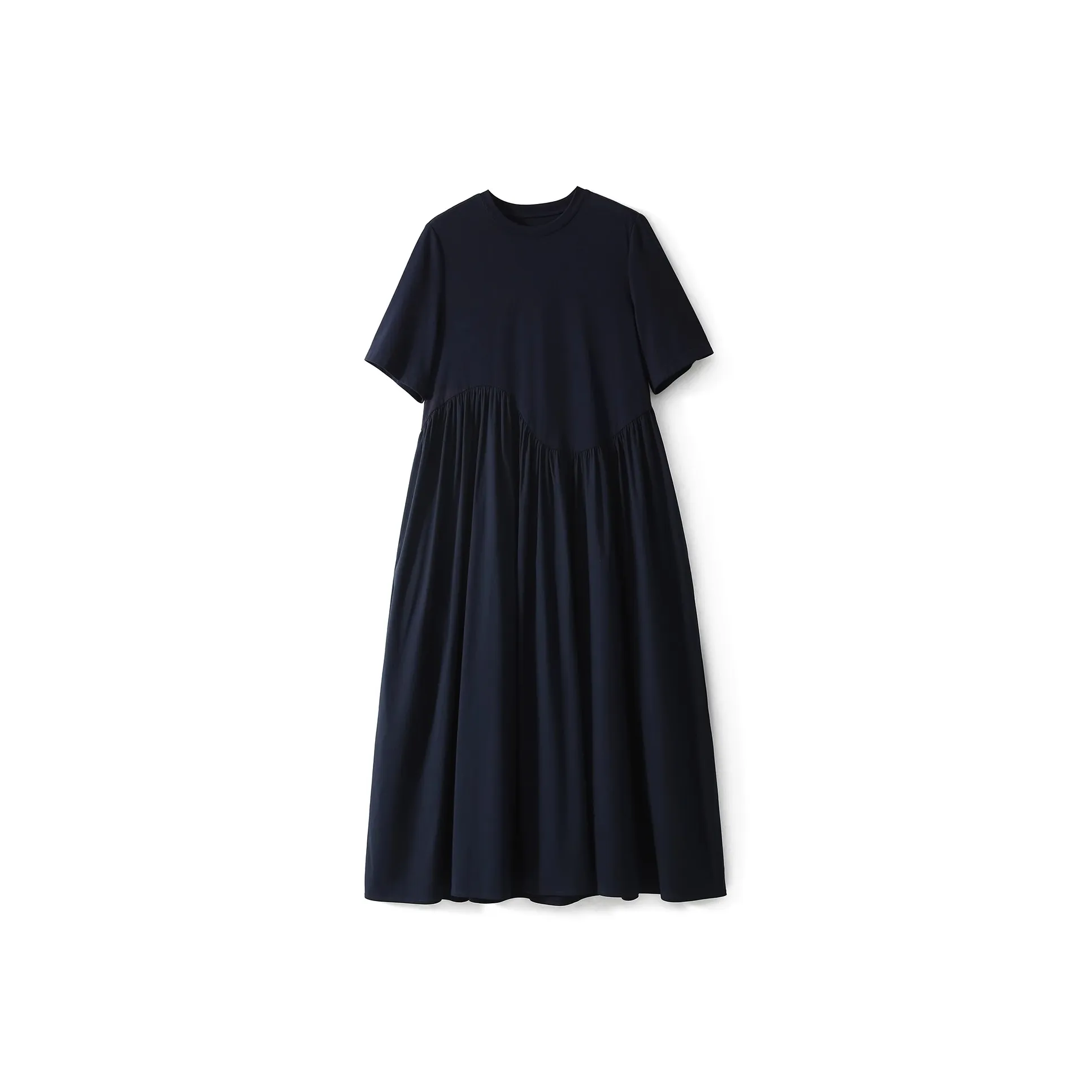 XZCV Плиссированный Пэчворк Дизайн Короткий Рукав Платье Платье-миди Женское