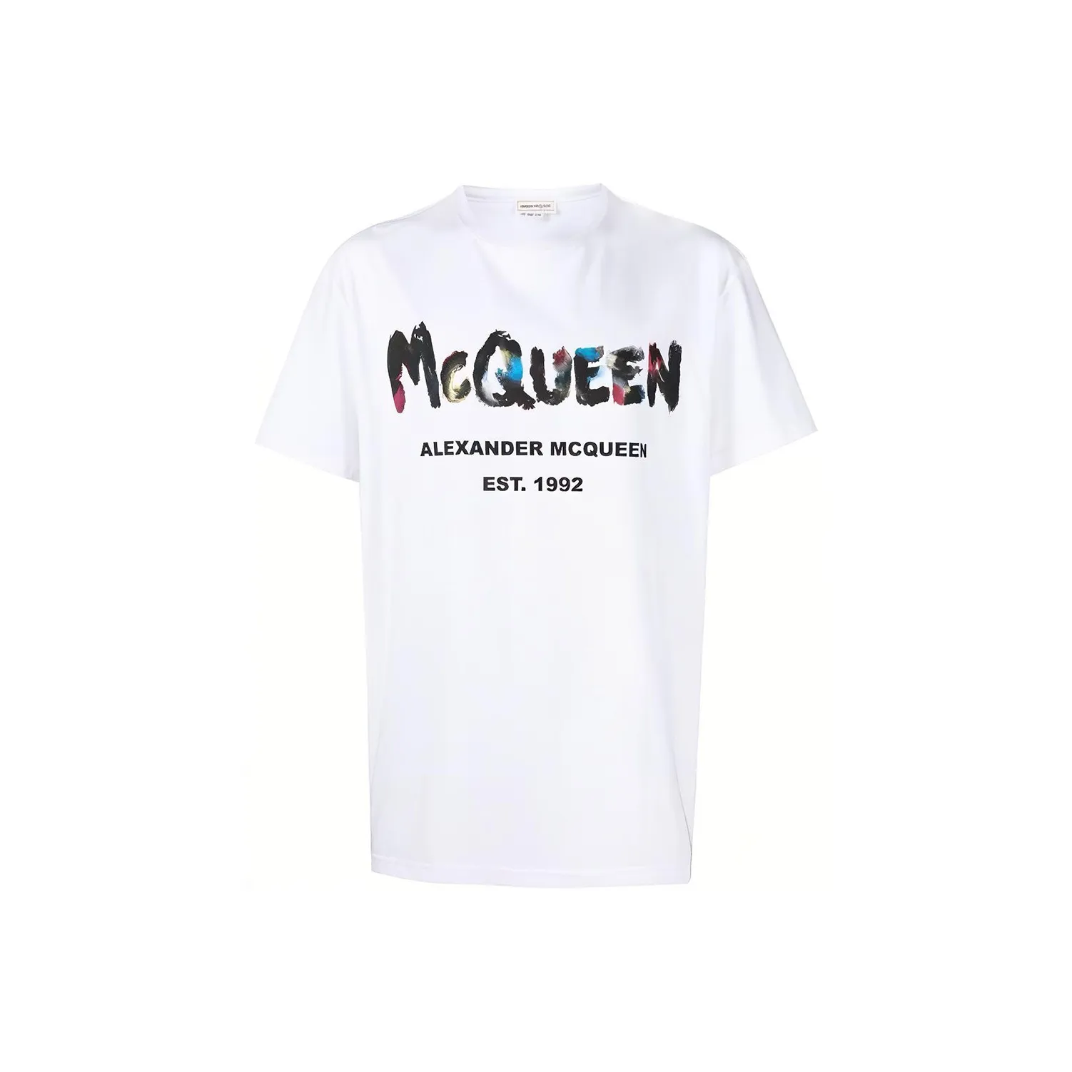 Alexander McQueen Watercolour Graffiti Logo Printed Crewneck T Shirt