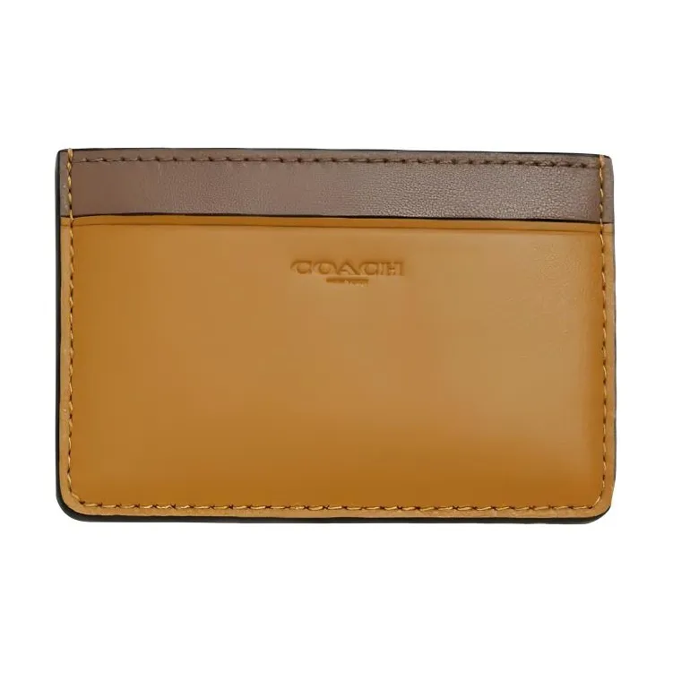 COACH Card Case Утонченный Телячья кожа Сумка для документов Картхолдер Мини Женские Льняная ткань Коричневый