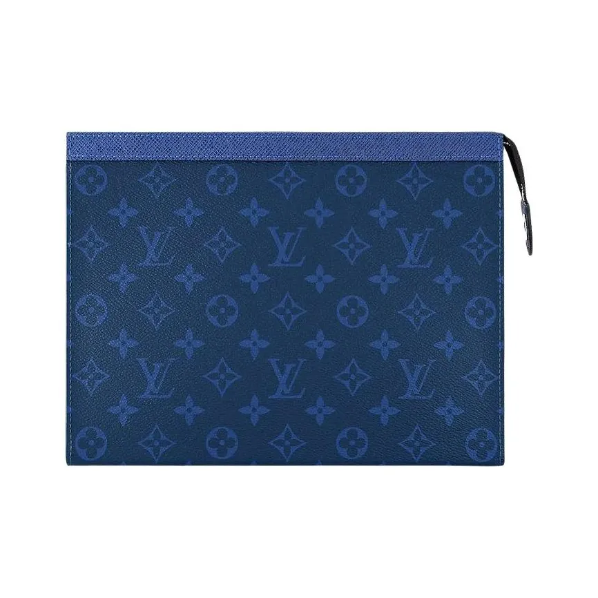 LOUIS VUITTON Pochette Voyage Monogram Eclipse Taiga Leather Mm Pacific Blue