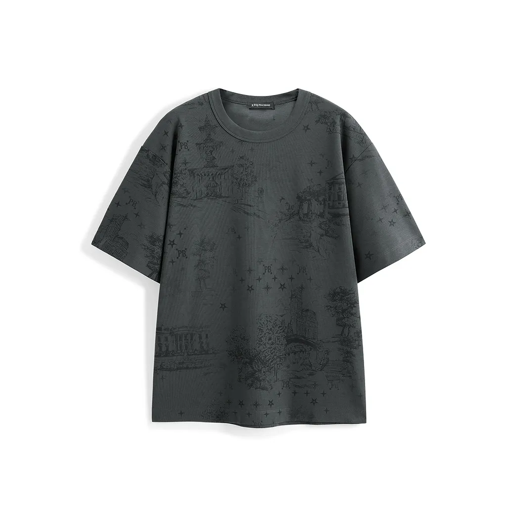 PEACEBIRD MEN Скрытая текстура с принтом повседневная короткая с короткими рукавами рубашка для мужчин