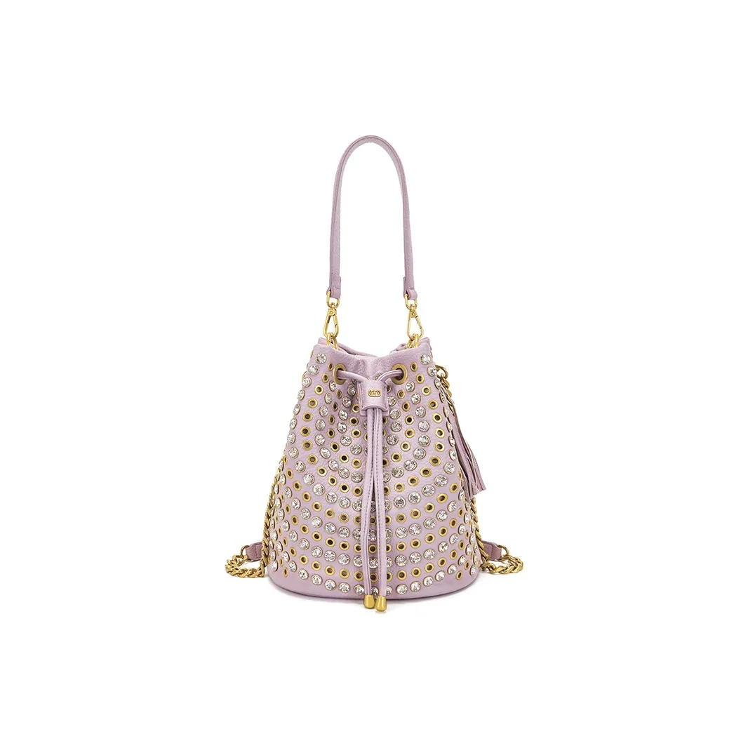 La Carrie Корова Кожа Ведро-Формовая Сумка Сумка на плечо Сумка повседневная Женская Светло-фиолетовая