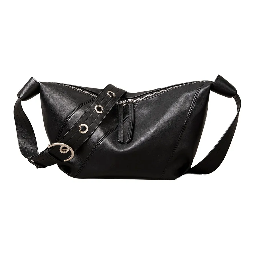 SHIZIYOUA Коровья кожа Круассан Сумка через плечо Средняя Мужская Черная