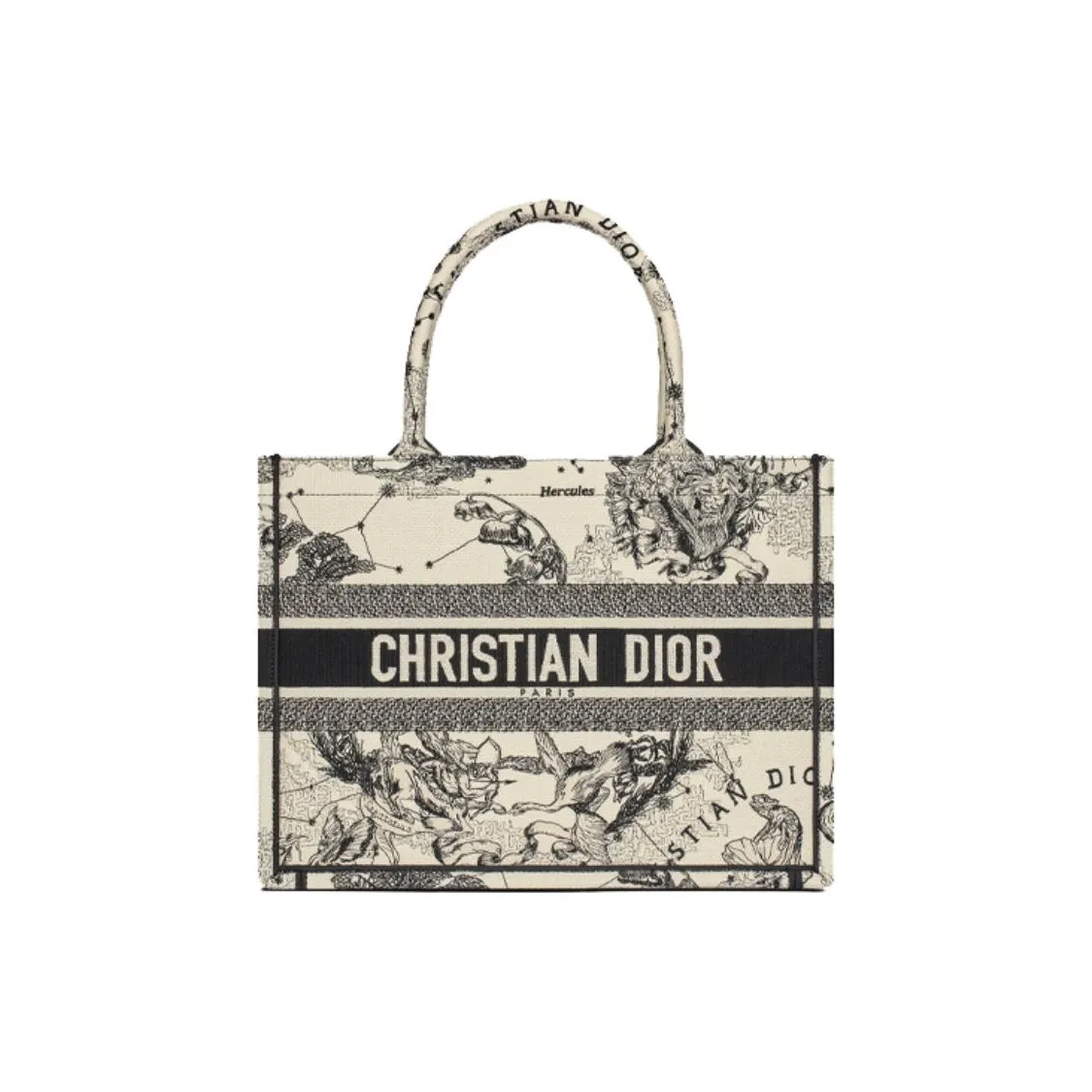 DIOR BookTote Embroidery Tote Bag, Shopping Bag, Shoulder Bag, Handbag Medium Size Women's Milk White/Black