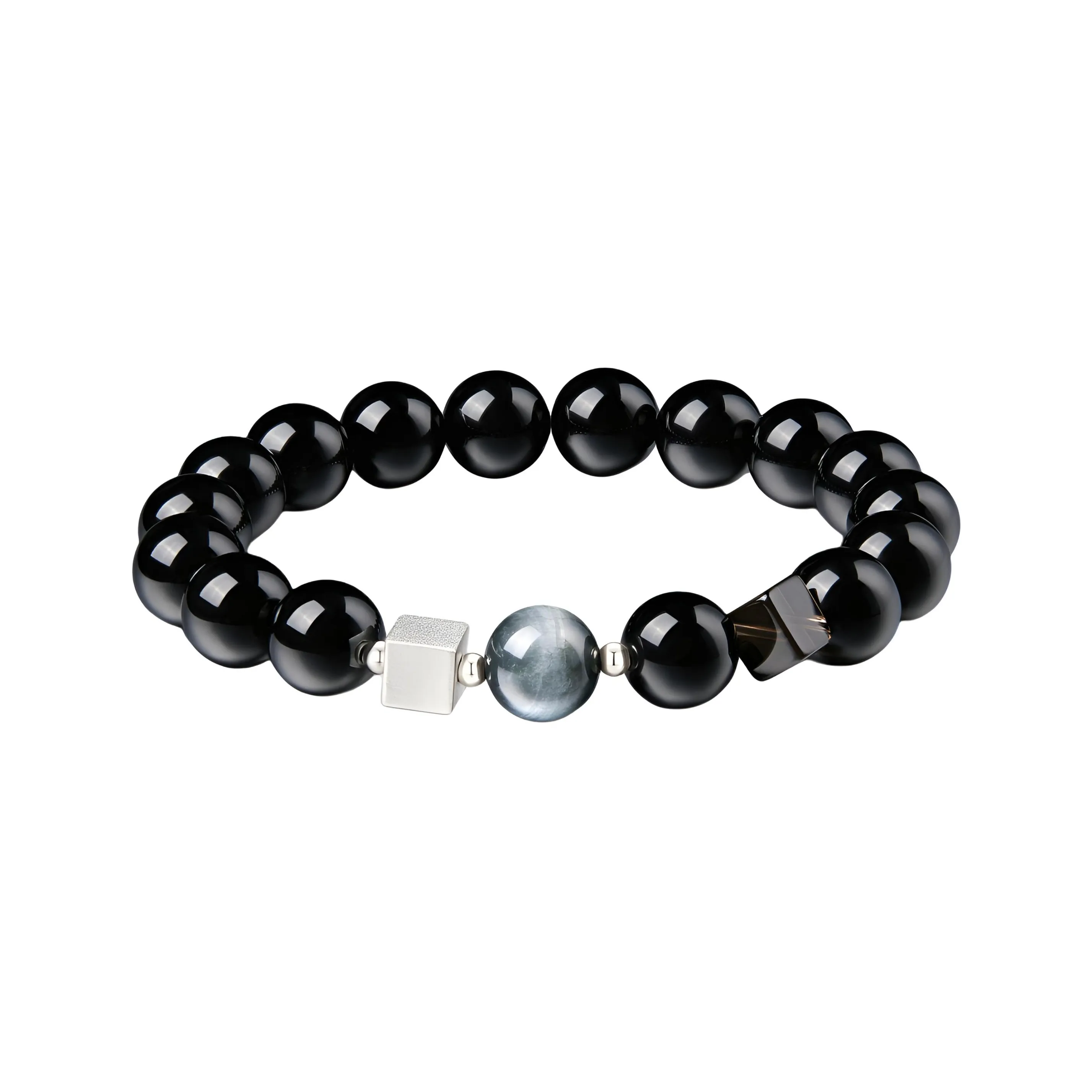 ZSY Obsidian Sterling Silver Beaded Bracelet Men's