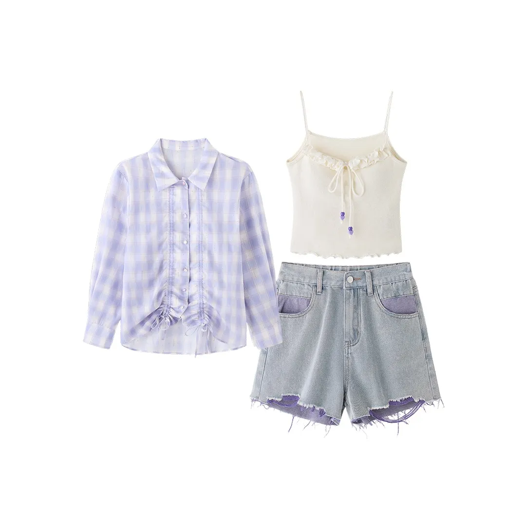 fabric pig Фиолетовая рубашка + топ на бретелях + шорты женские повседневные костюмы