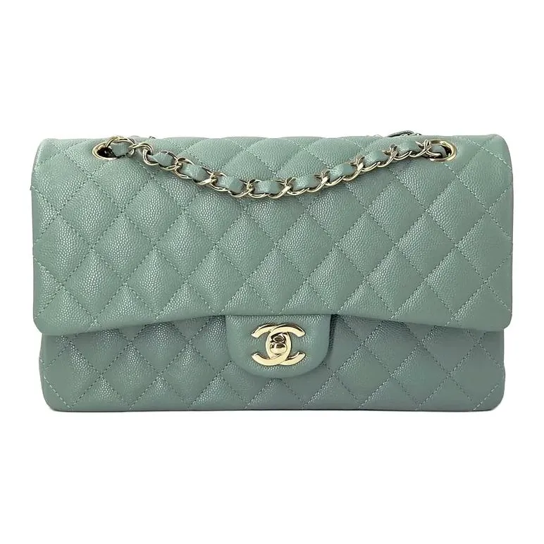 CHANEL Classic Flap CF Grain Embossed Cow Leather Crossbody Bags Medium Size Women's Morandi Color