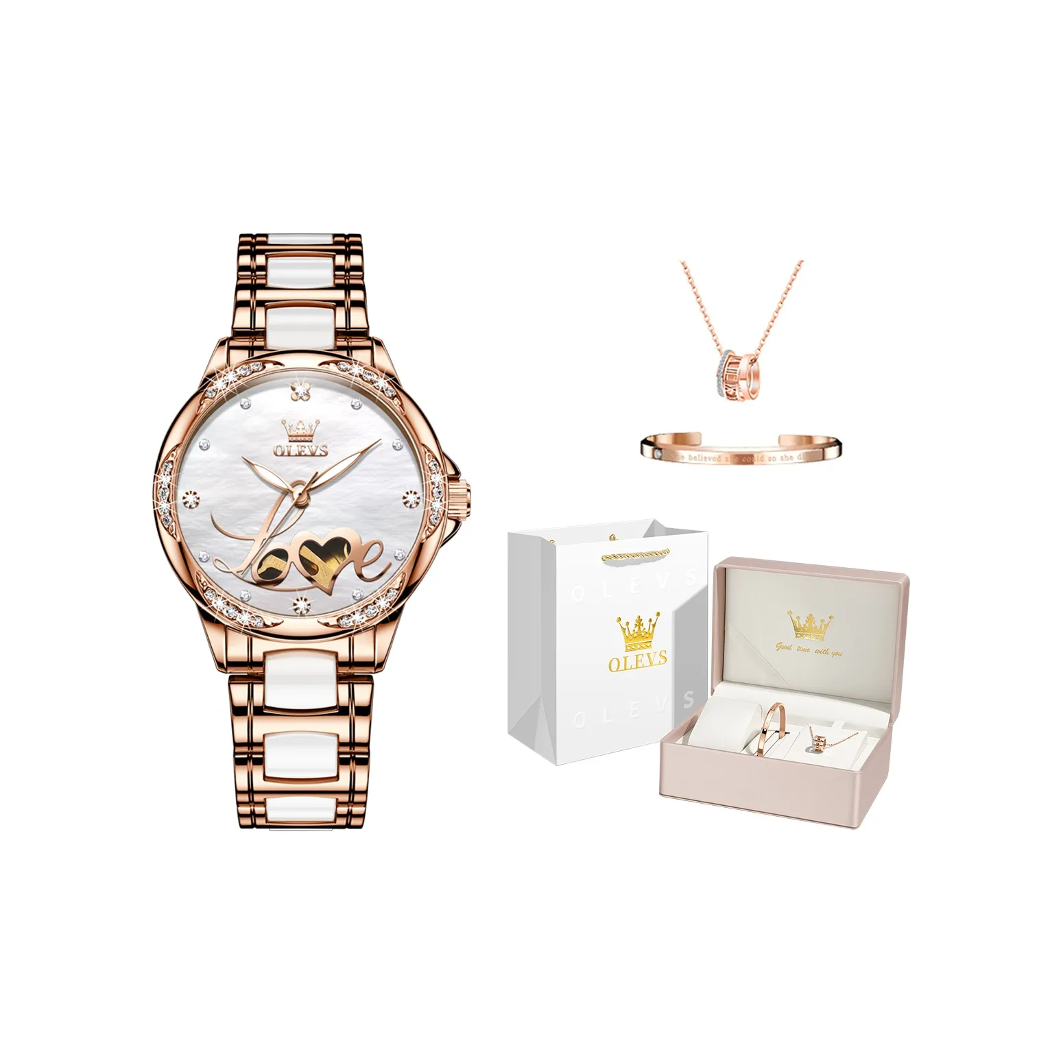 OLEVS Minimalist Series Mechanical Movement Stainless Steel Watchband Watch Women's Watch White Dial