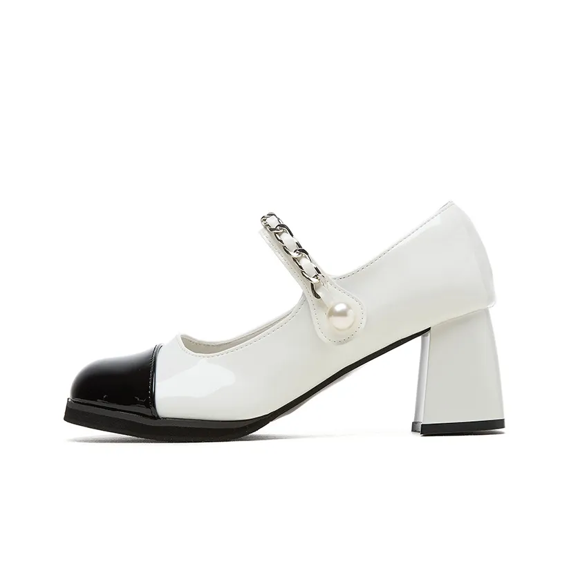 JEANSWEST Грубый каблук Туфли Мэри Джейн 5 см Женские Белые Черные