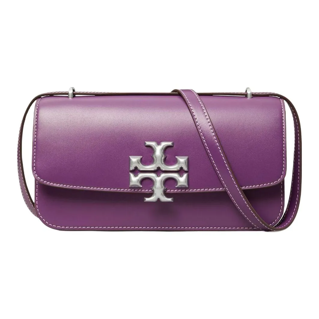 TORY BURCH Eleanor Leather Baguette Bag Box Bag Shoulder Bag Crossbody Bag Small Size Women's Purple