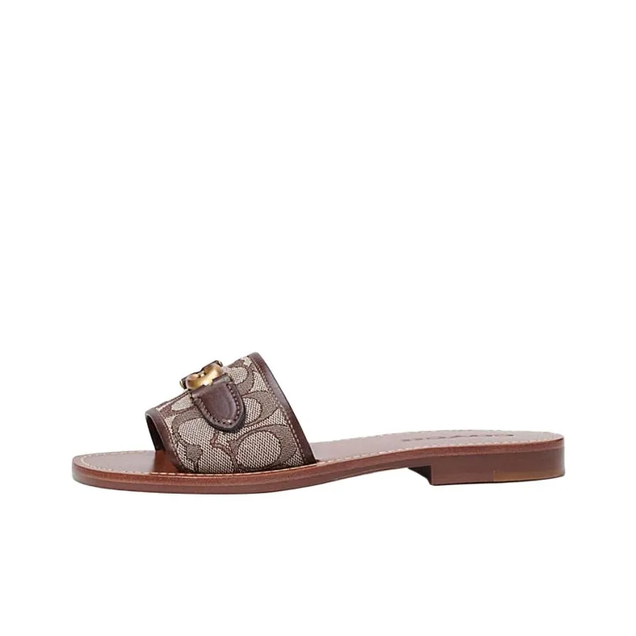 COACH Slip Resistant Slide Slippers Women's Dark Coffee