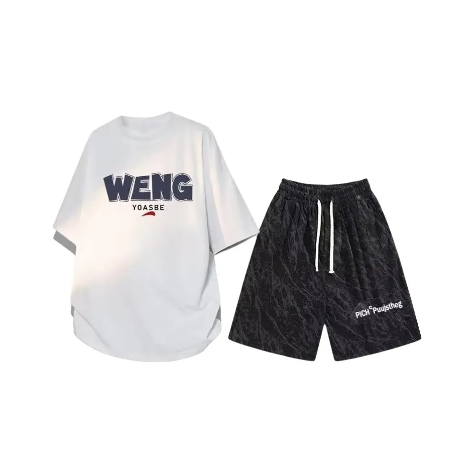 Wooden Rabbit Мужской 100% хлопок Повседневный Тяжелый Свободный крой Большой размер Круглый вырез Спортивный Дышащий Комплекты одежды Мужской