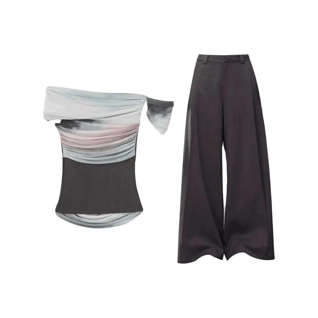 COVER TIME Смешанный топ + широкие брюки женские повседневные костюмы