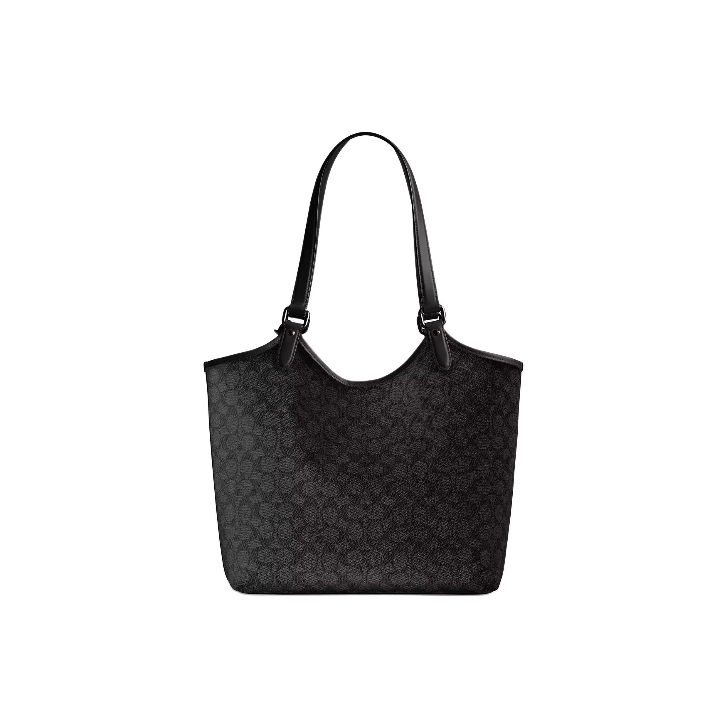 COACH Покрытый холст с телячьей кожей тоут-сумка сумка для покупок сумка через плечо большая женская угольно-черная