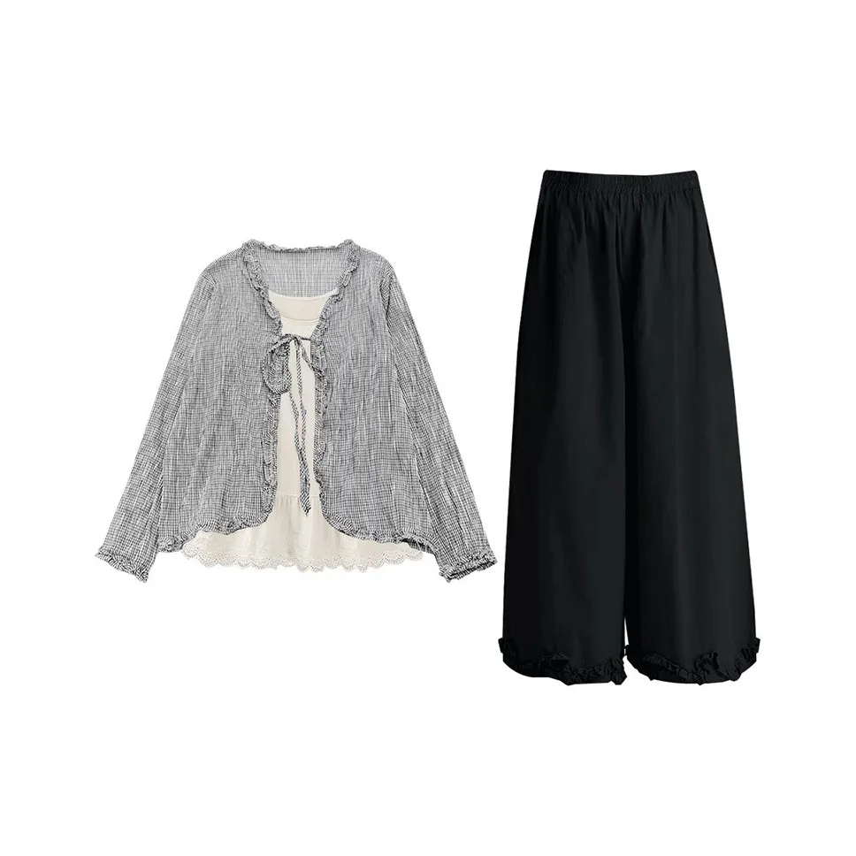 MARIE·COCO Кардиган + Камисоль + Брюки Женские Повседневные Костюмы