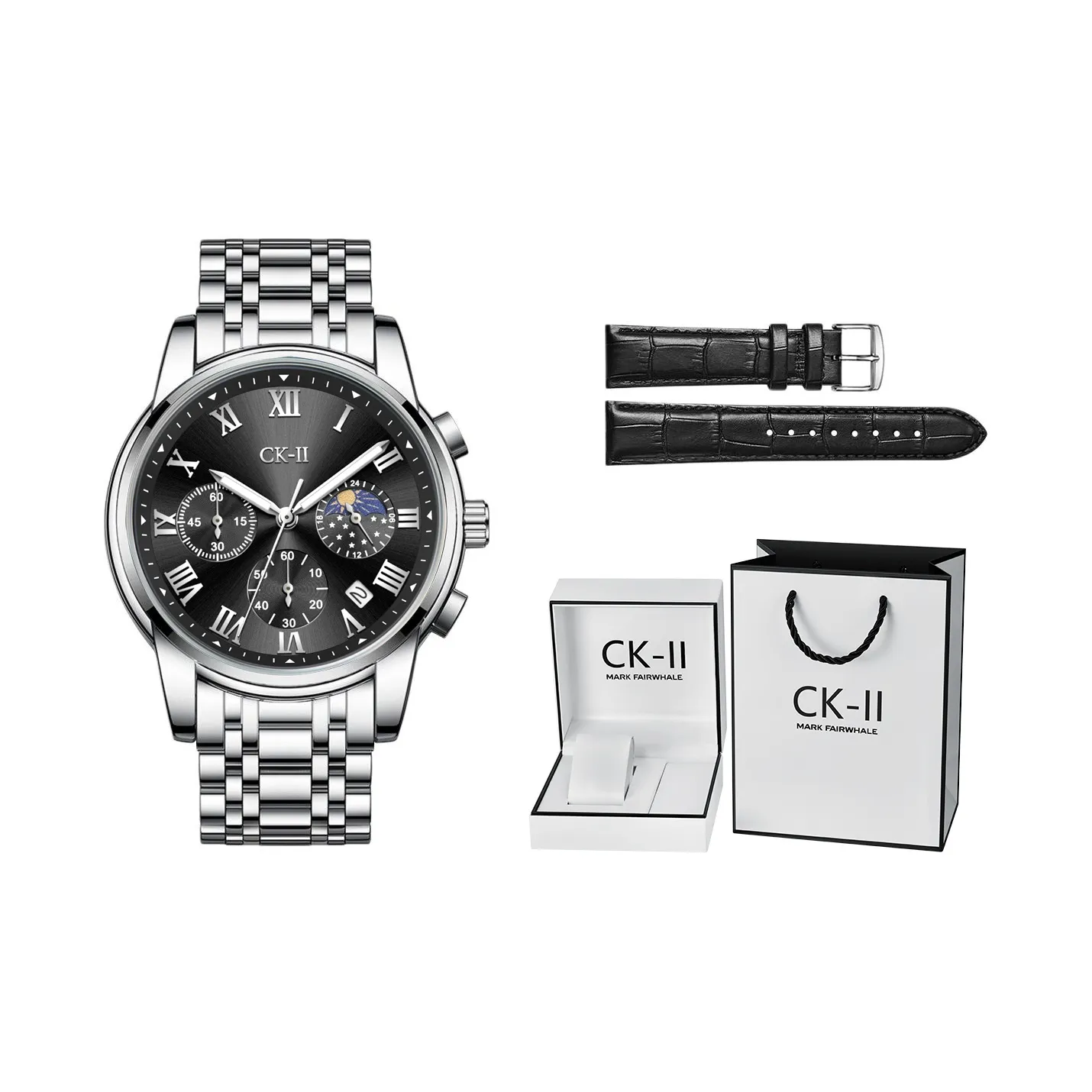 FAIRWHALE Кварцевый механизм металлический ремешок мужские часы черный циферблат