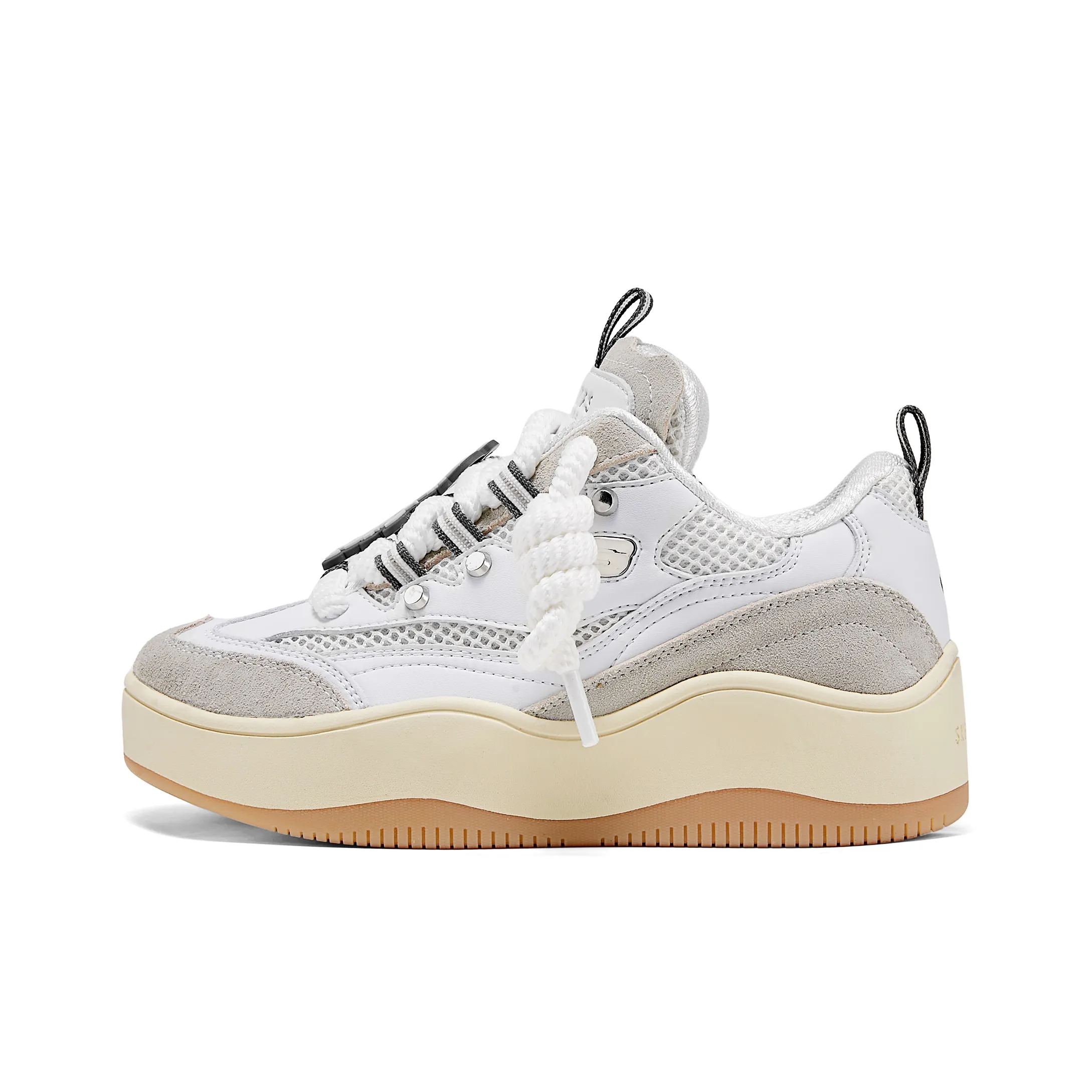 Skechers визуально увеличивает рост Легкий Низкий Топ Кроссовки для скейтбординга Женские Белые Серые