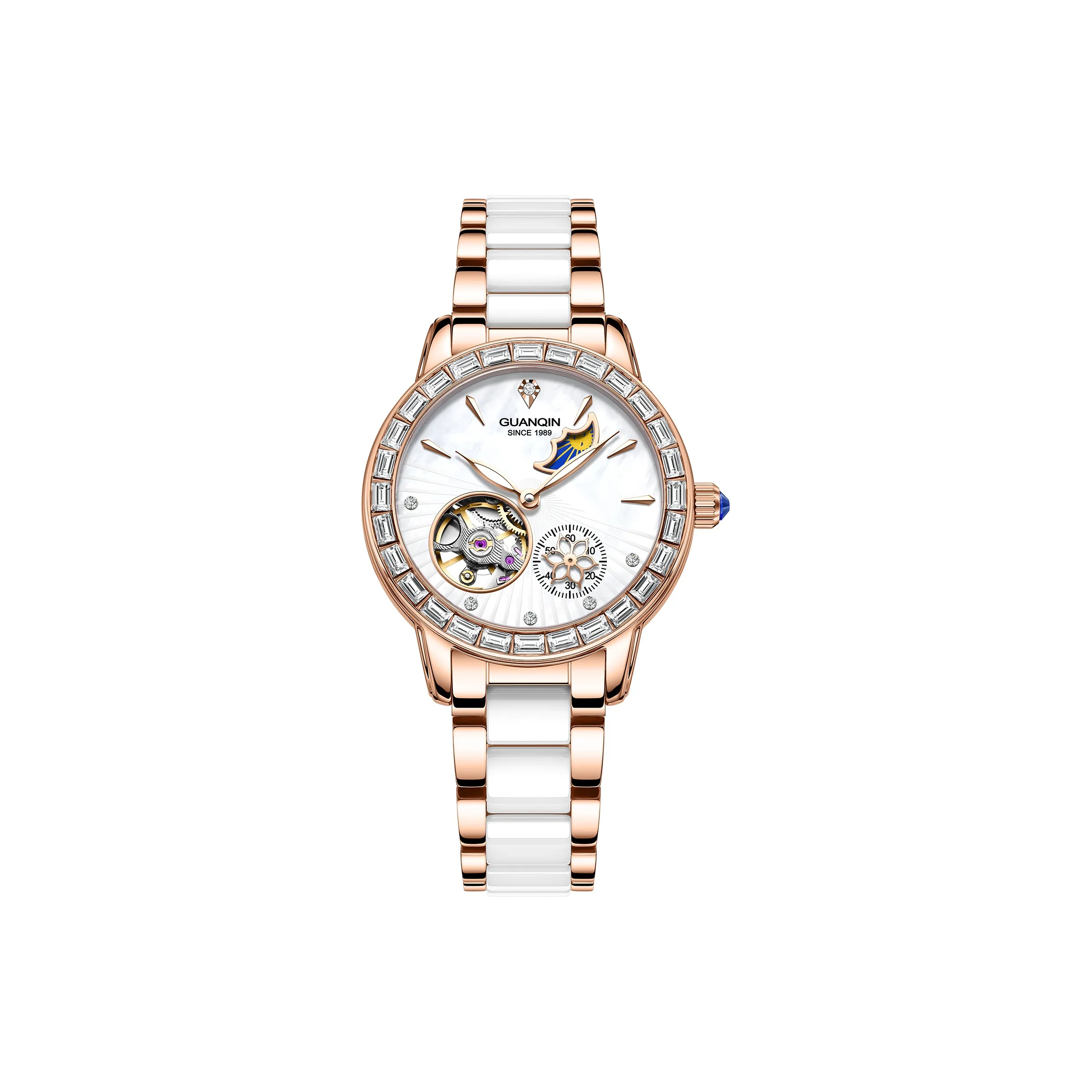 GUANQIN Автоматический Механический Movement Женские Часы 34 мм Белый