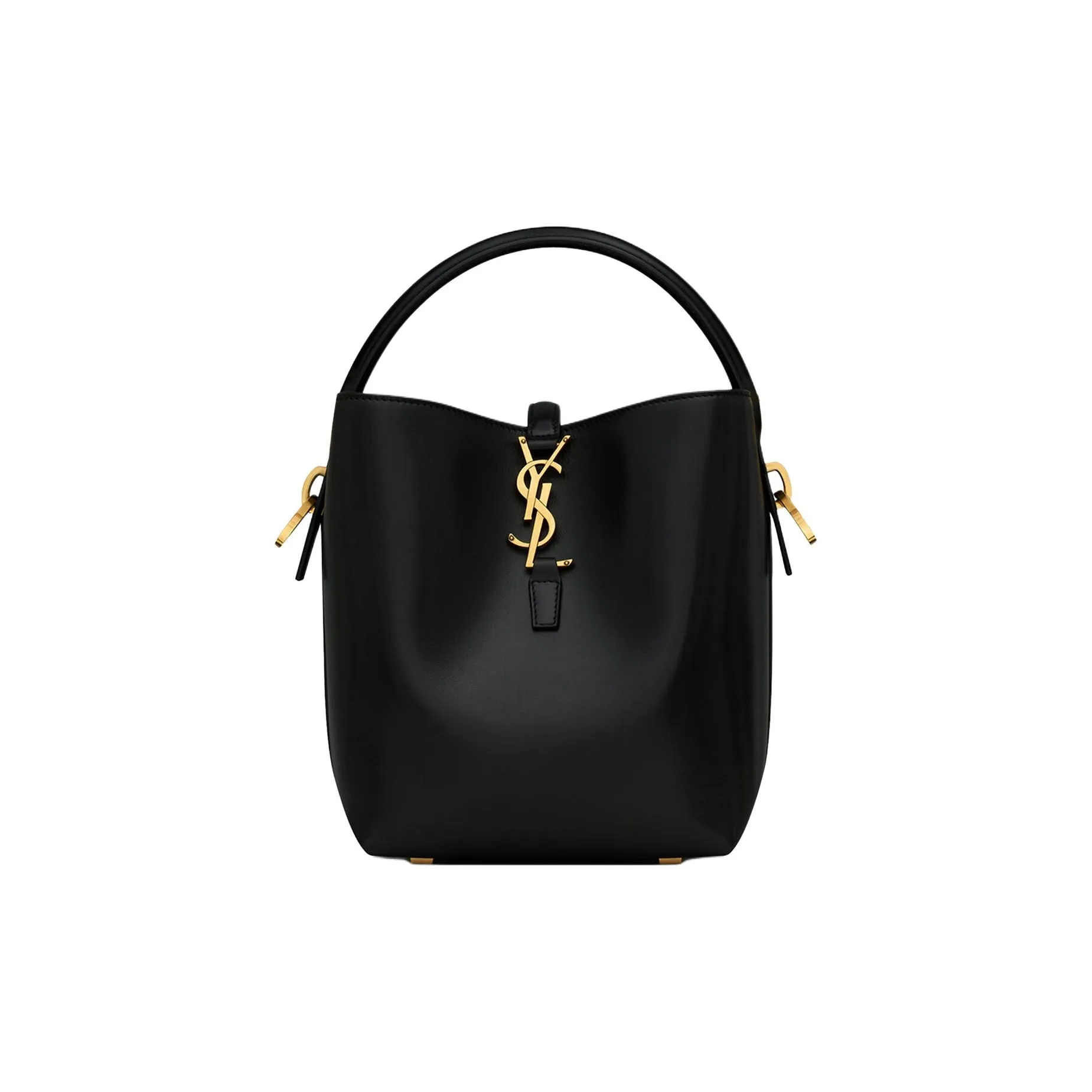 SAINT LAURENT Shiny Cow Leather Bucket Bags Shoulder Bag Crossbody Bag Handbag Small Size Women's Black