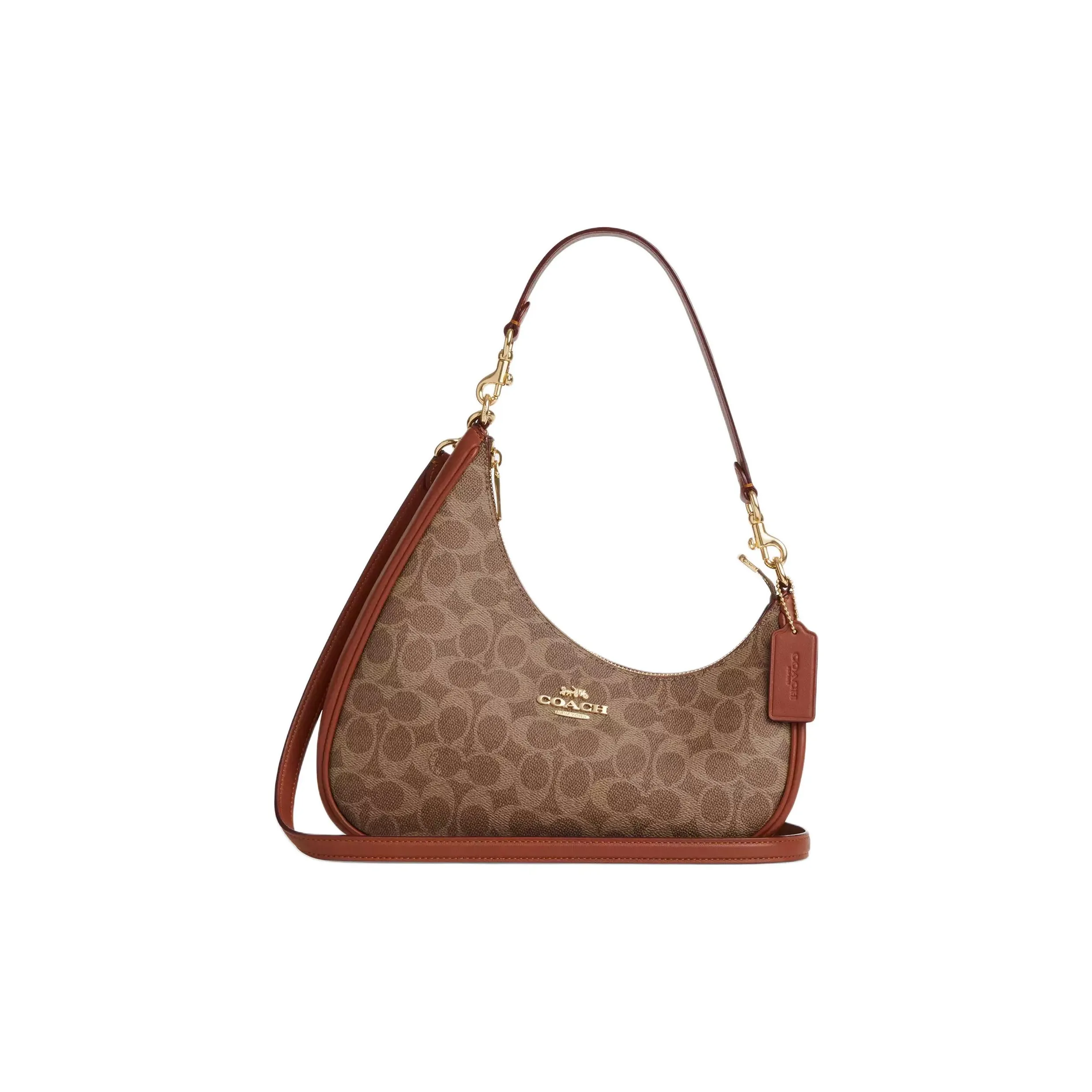 COACH Teri Canvas Leather Shoulder Bag Large Women's Brown