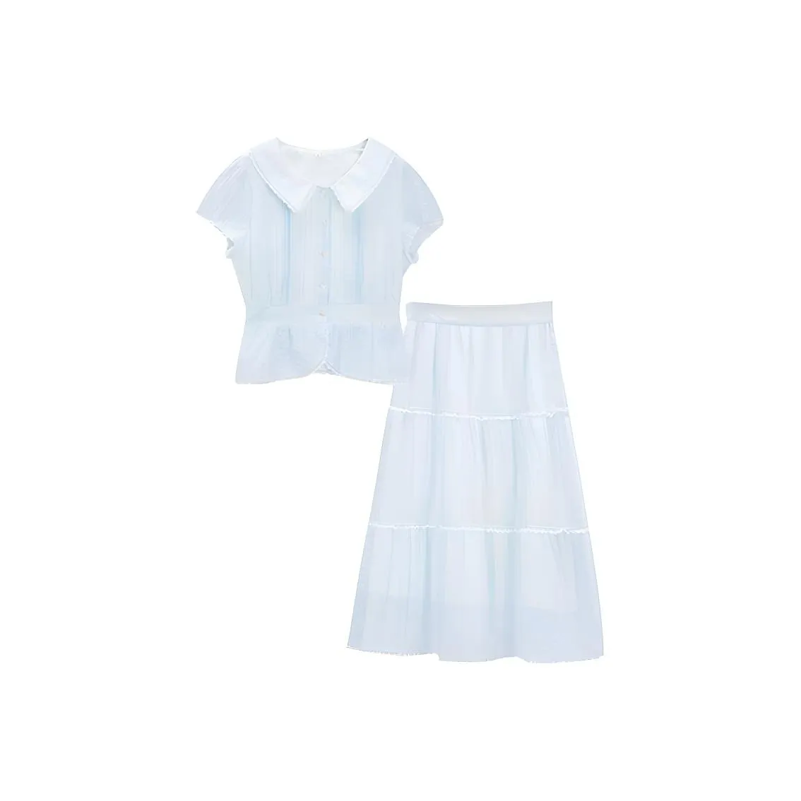 Devanro Бело-синий цветочный женский комплект с юбкой