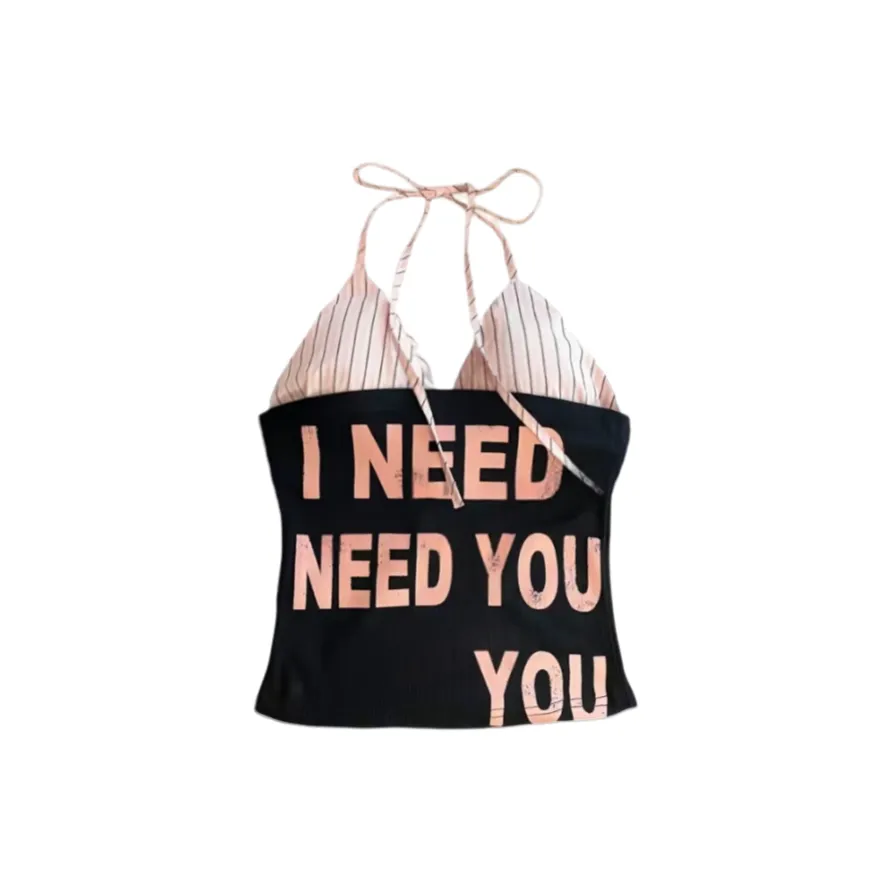 GOYN Топ с принтом буквы майка полосы топ на бретелях с накладками для похудения женский женский