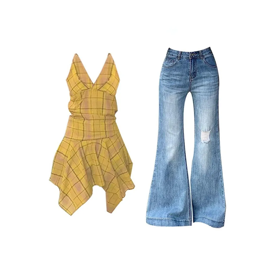 MARIE·COCO Желтый топ + джинсы женские повседневные костюмы