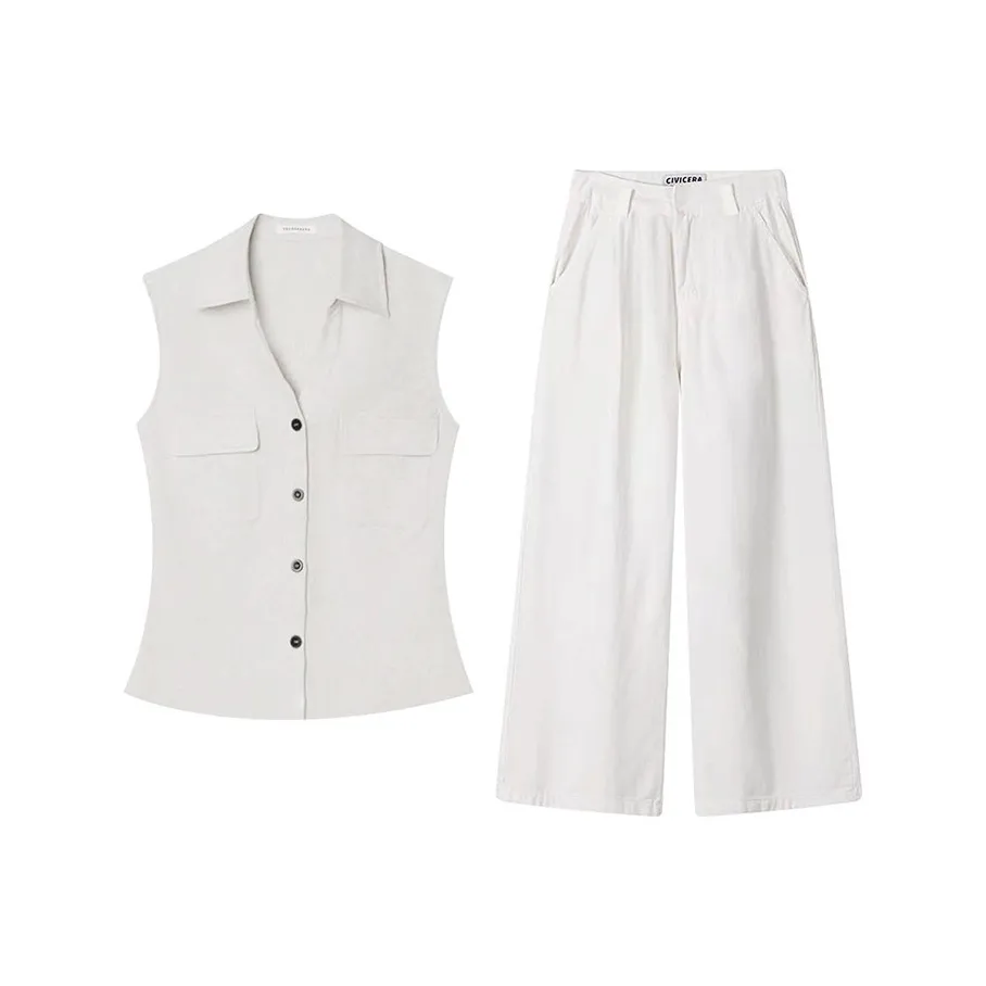 MARIE·COCO Белый топ + Брюки Женские Повседневные костюмы