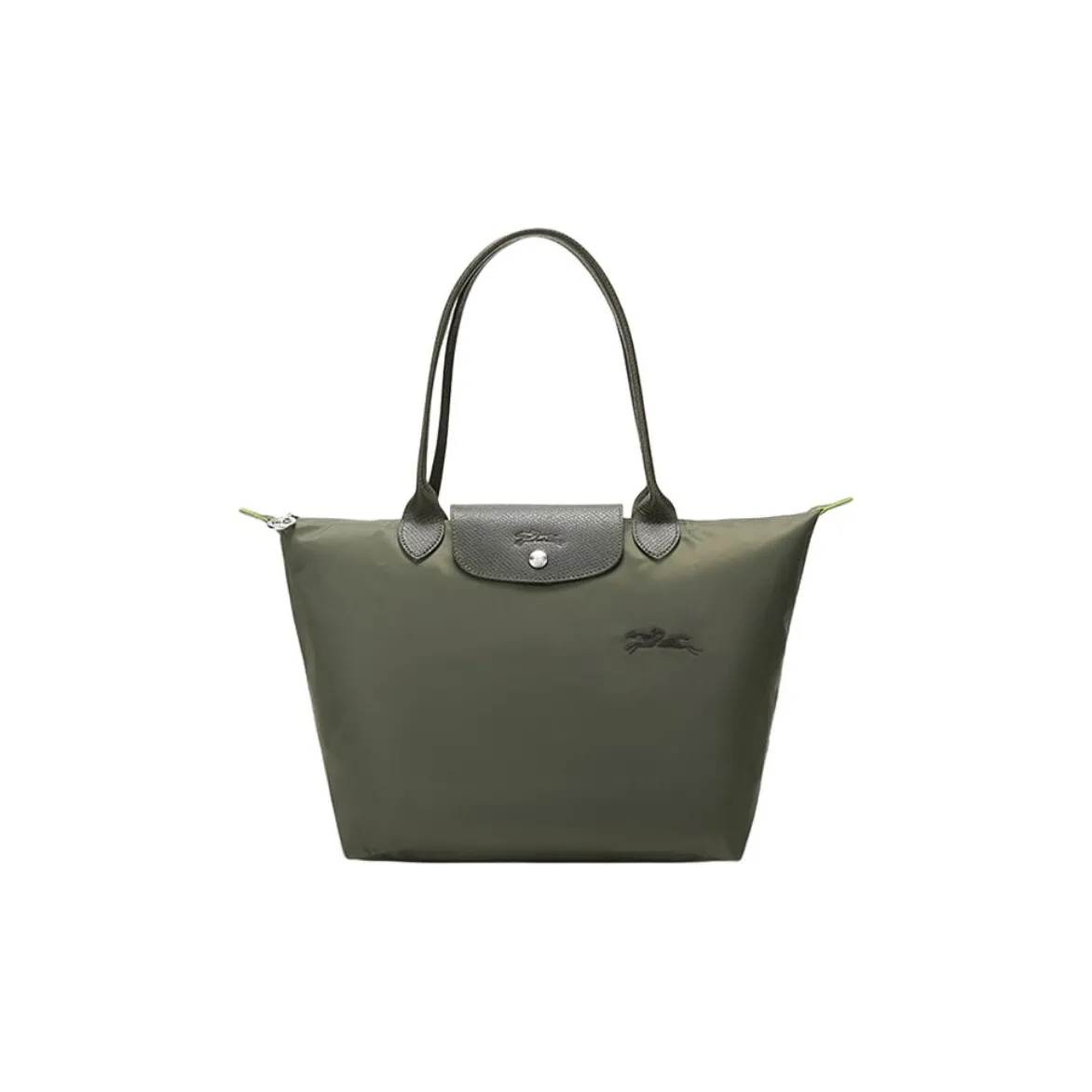 LONGCHAMP Le Pliage Green Eco Friendly Canvas Dumpling Bag, One Shoulder Handbag Medium Size Women's Forest Green