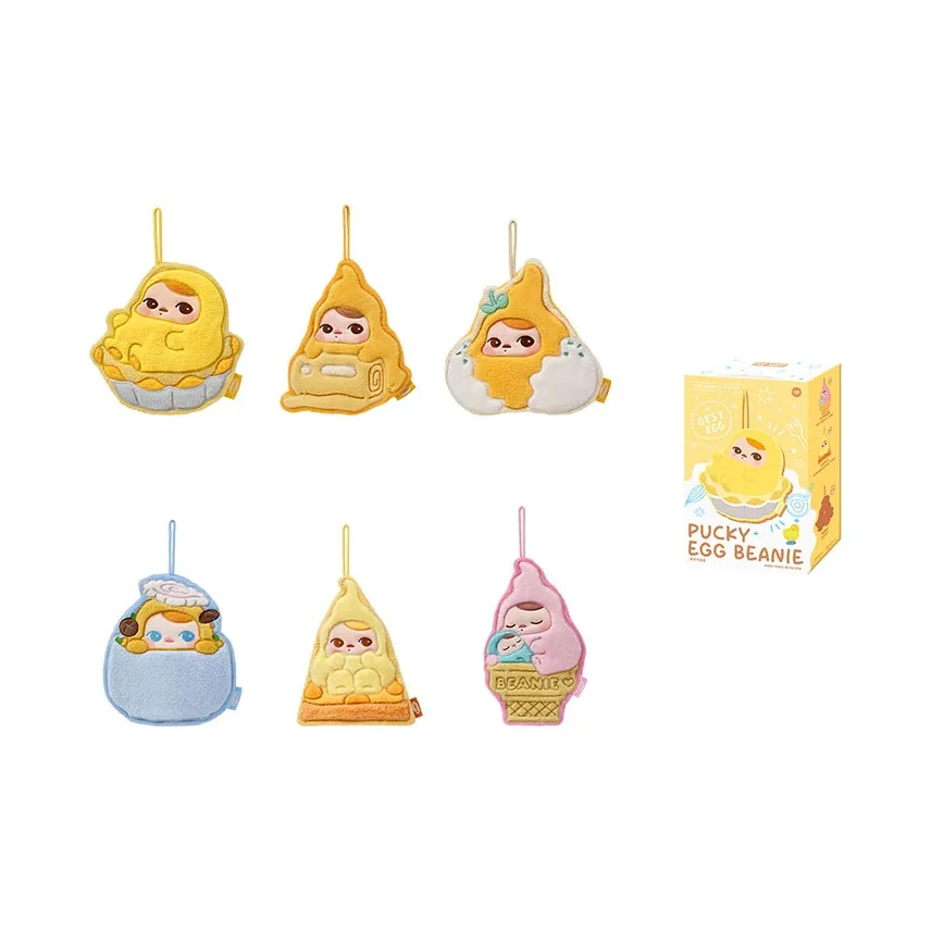 POP MART Коллаборация Edition PUCKY Яйцо Бобовый Коллекция Ручные полотенца Слепые коробки Один Mystery Коробка Целая коробка 6 шт
