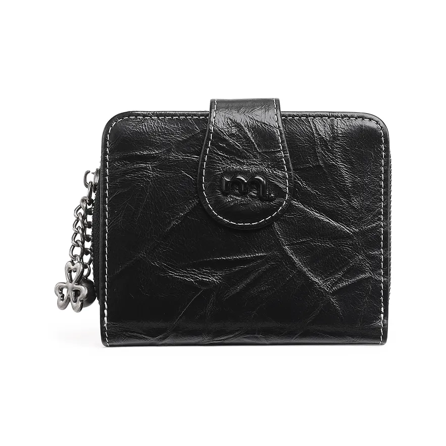 Miao Di Коровья кожа Картхолдер Сумка для документов Мелочь Кошелек Женские Обсидиановый черный