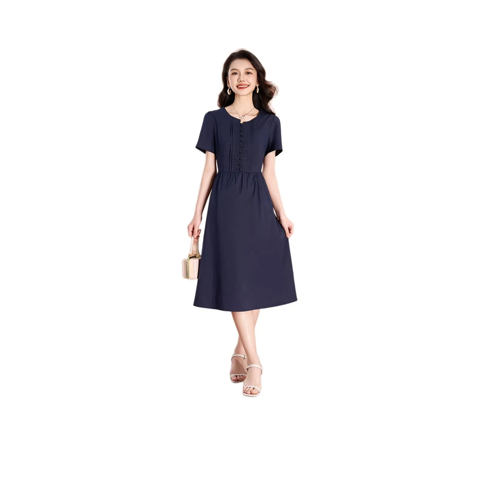Mylan Short Sleeved Dress Cinched Waist Women's