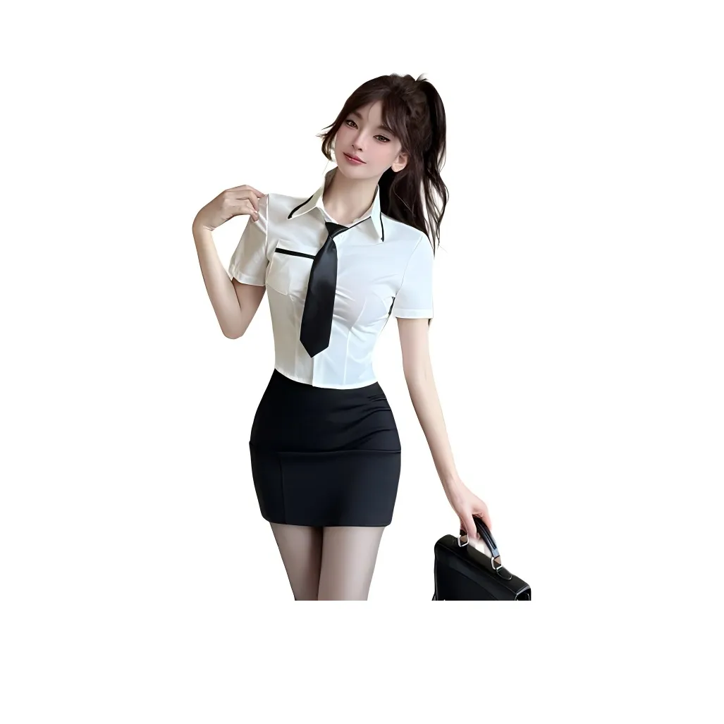 DGMZ Uniforms Women's White Shirt Tie Black Skirt Clothing Sets