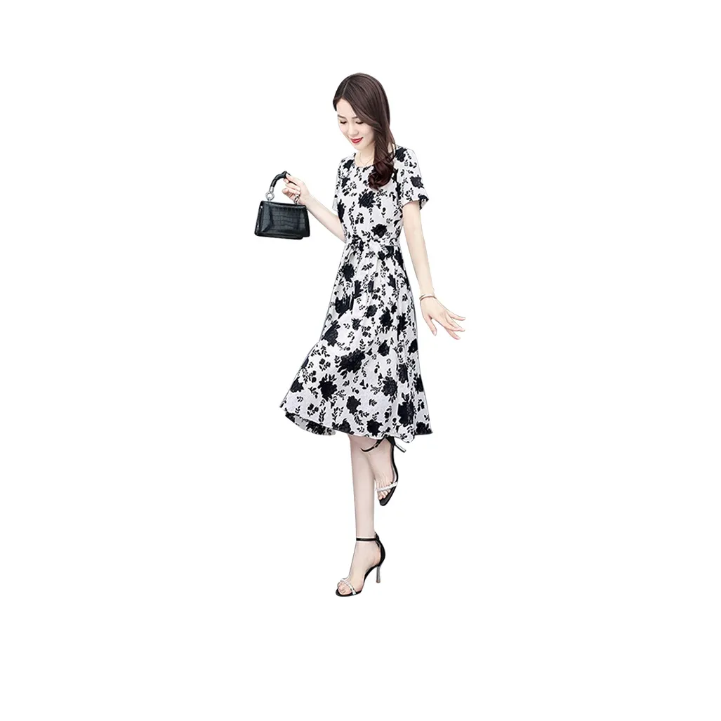 Cypress House Short Sleeved Dress Women's Beige With Black Floral