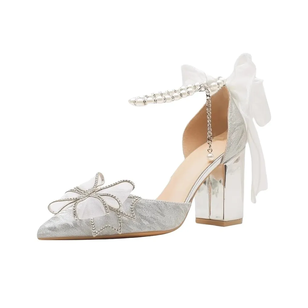 BINGO DUCK Грубый каблук Высокие каблуки Женские Серебряные