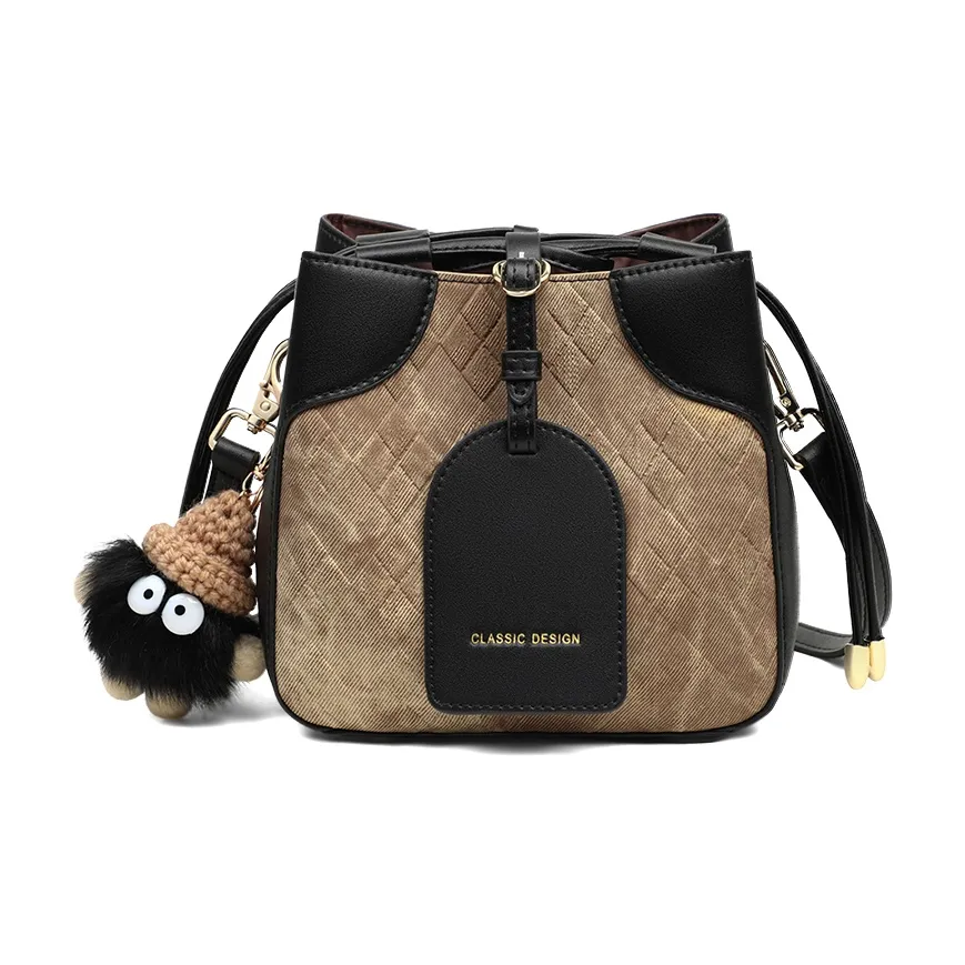 EBLAN Сумка через плечо из коровьей кожи стандартная женская черный кофейный