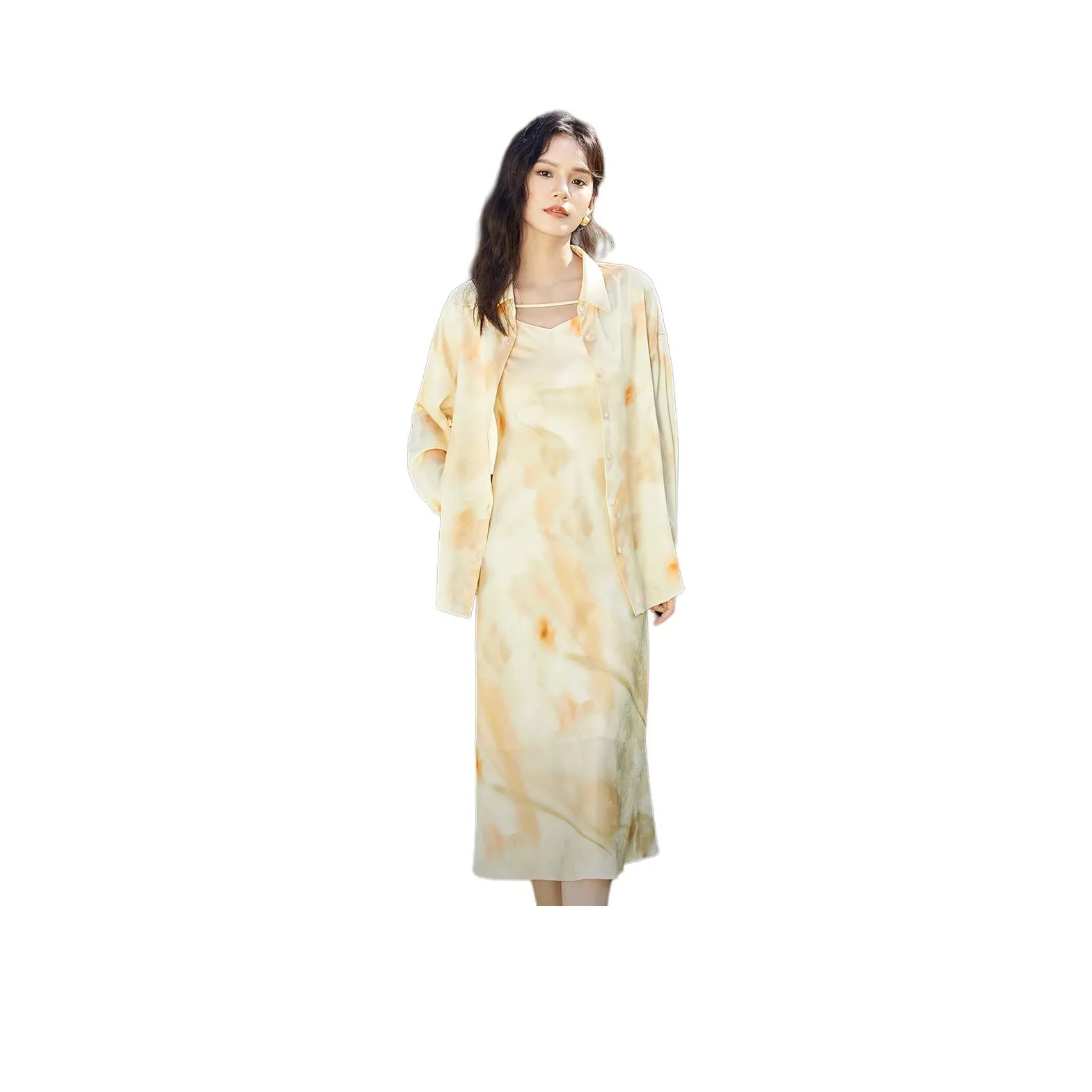 SENTUBILA Two Piece Skirt Sets Women's Apricot With Orange Blossom