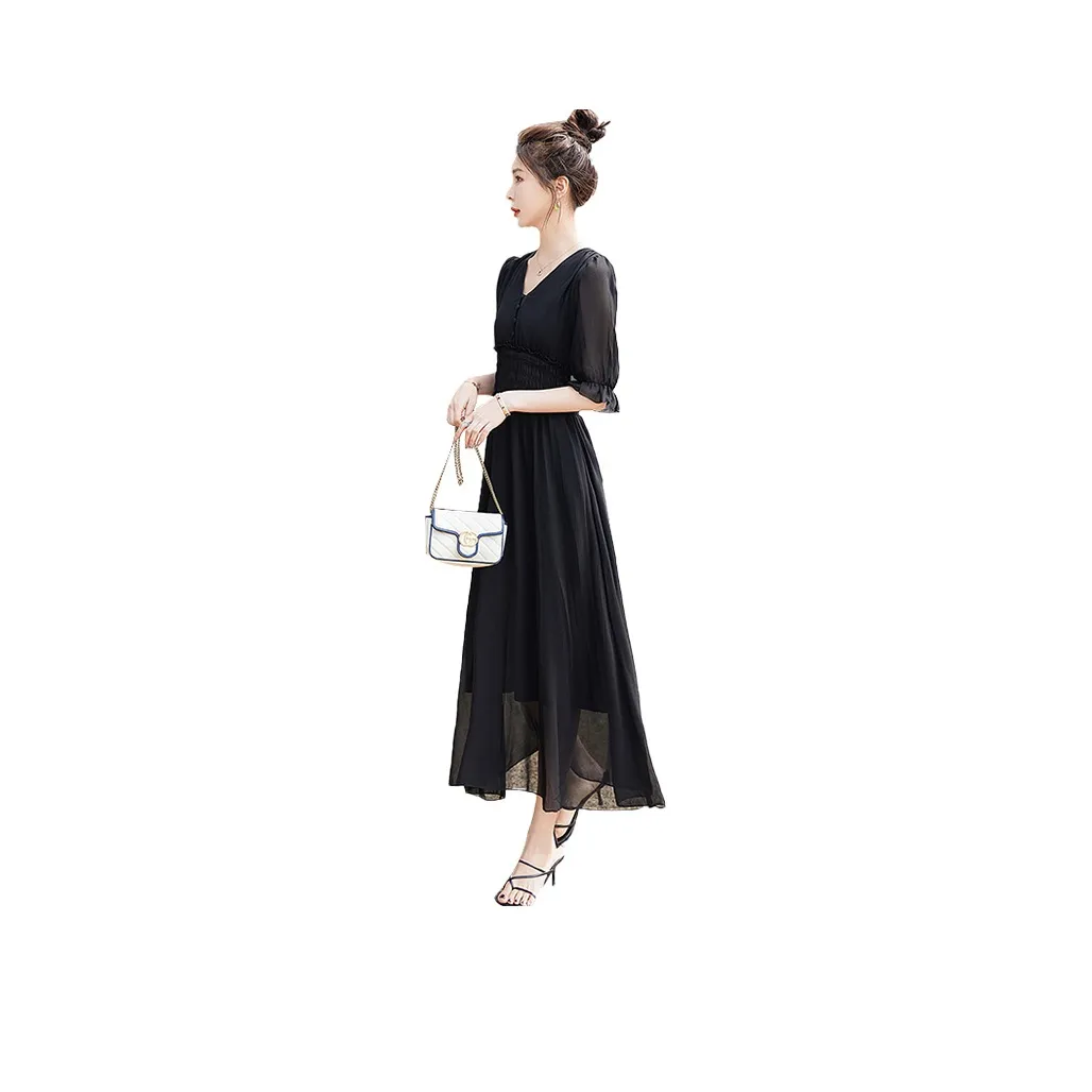 Cypress House Короткий рукав Платье Женское Черное